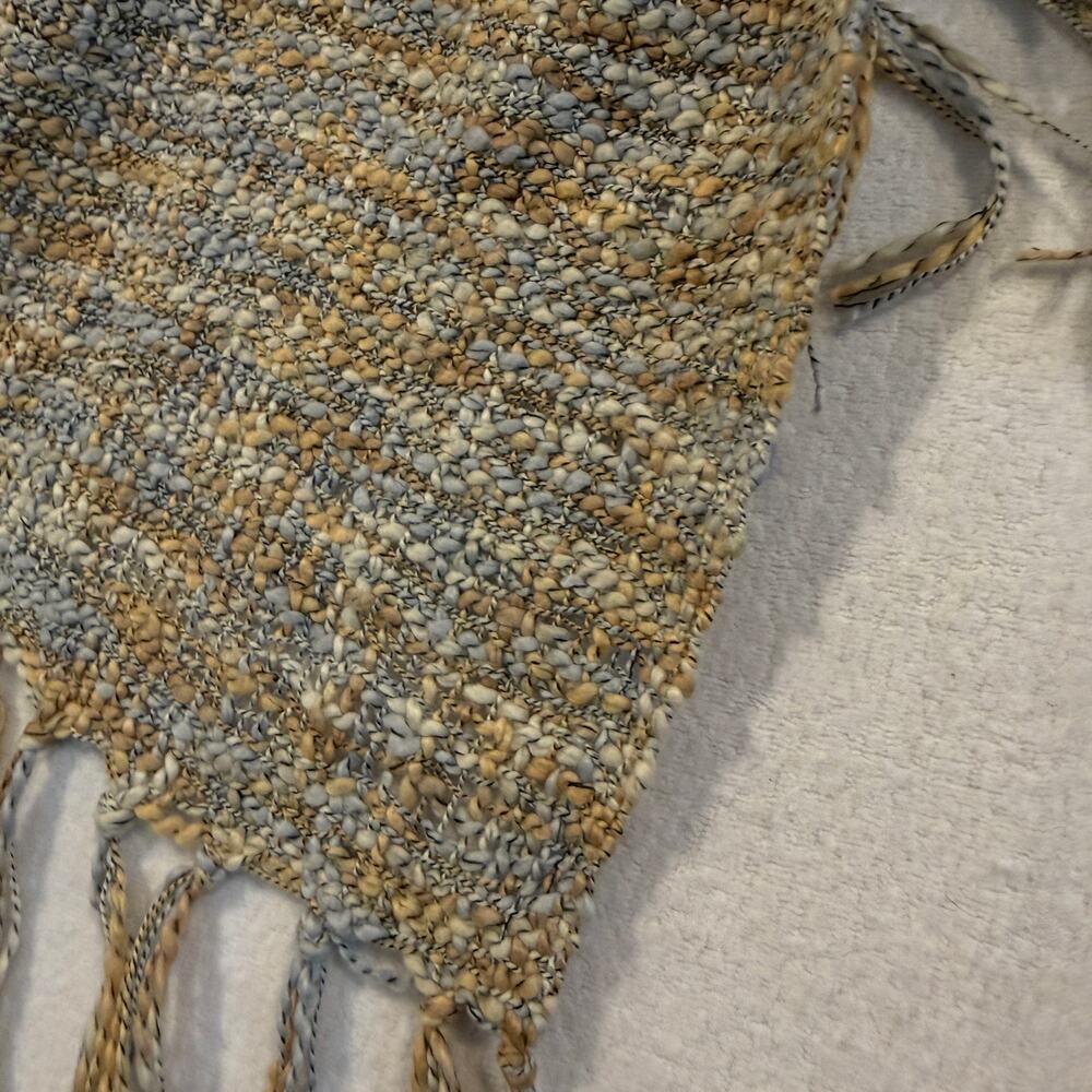 Handmade 100% Pashmina Chunky Knit Fringe Scarf in Yellow & Slate Blue 🍂✨ - Picture 4 of 8